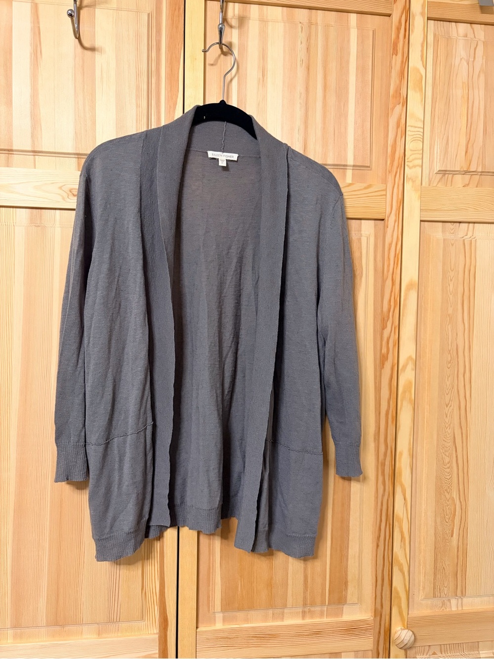 Eileen Fisher Open-Front Gray Knit Cardigan